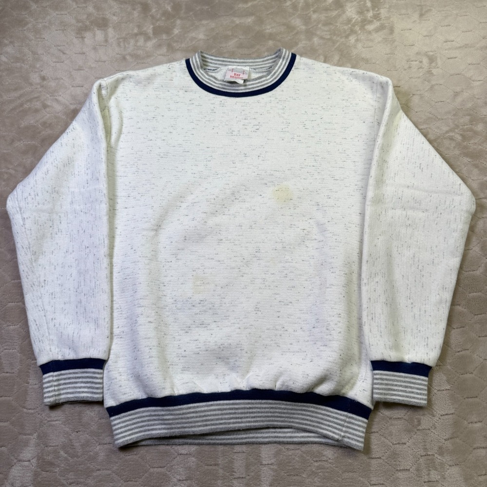 VTG 90s Bay Bridge Ringer Style Crewneck Sweatshirt‎ USA Made Sz Md STAINED Look